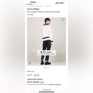 Men's White Regular-fit Cable-knit V-neck Cricket Sweater